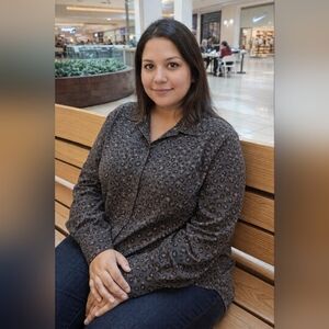 Chelsea & Theodore Olive Green Leopard Print Top Button-Down XXL/2XG